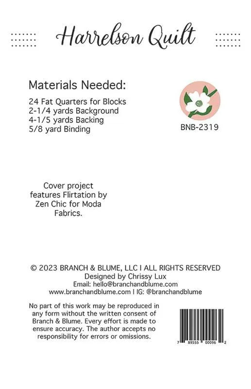 Branch & Blume - Harrelson Quilt Pattern