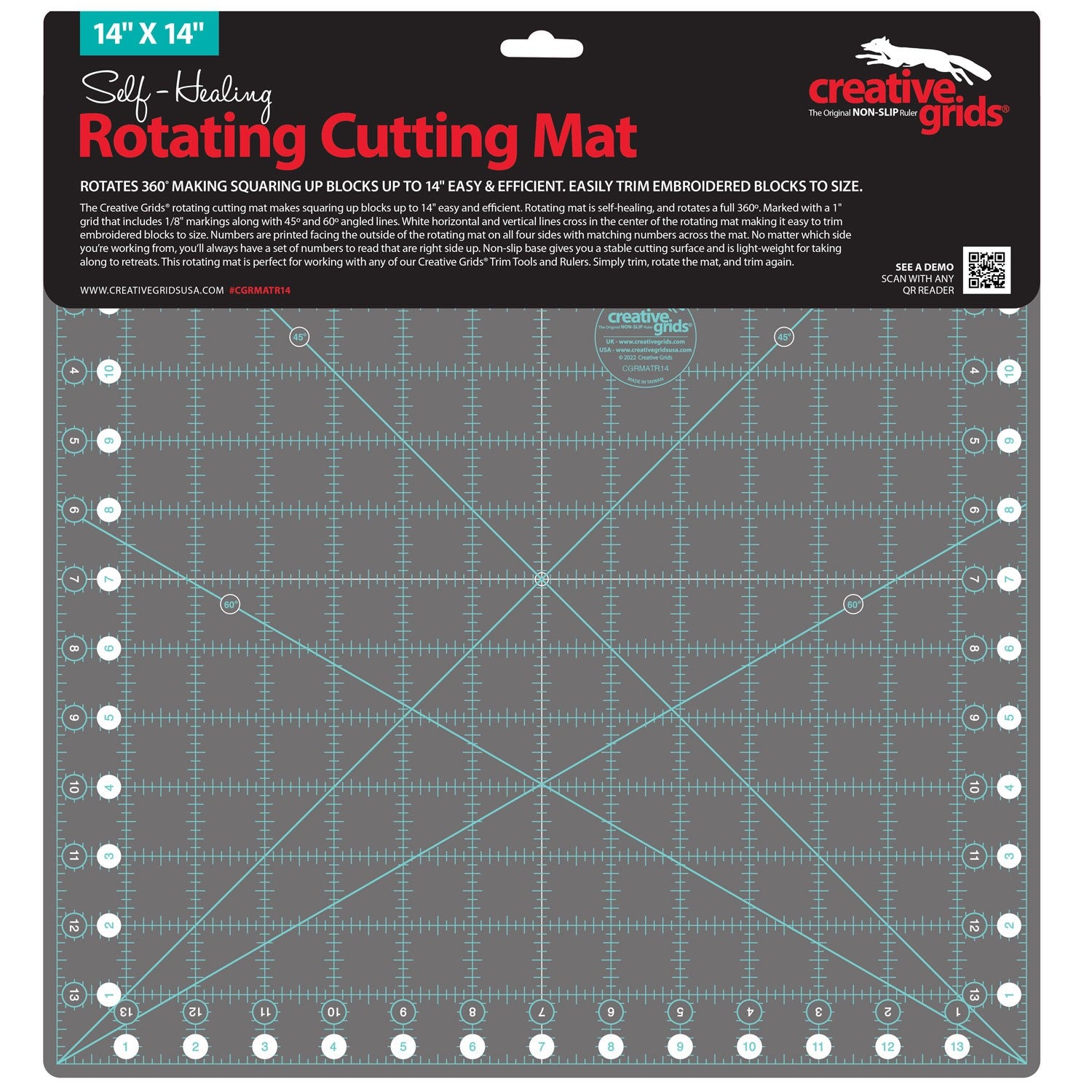 CREATIVE GRIDS SELF-Healing Rotating Rotary Cutting Mat 14in x 14in