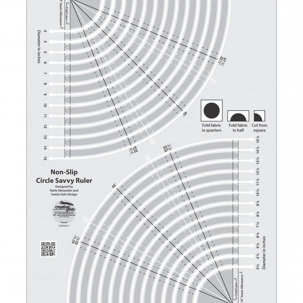 Creative Grids Circle Savvy 11-3/4in x 18-1/2in Quilt Ruler