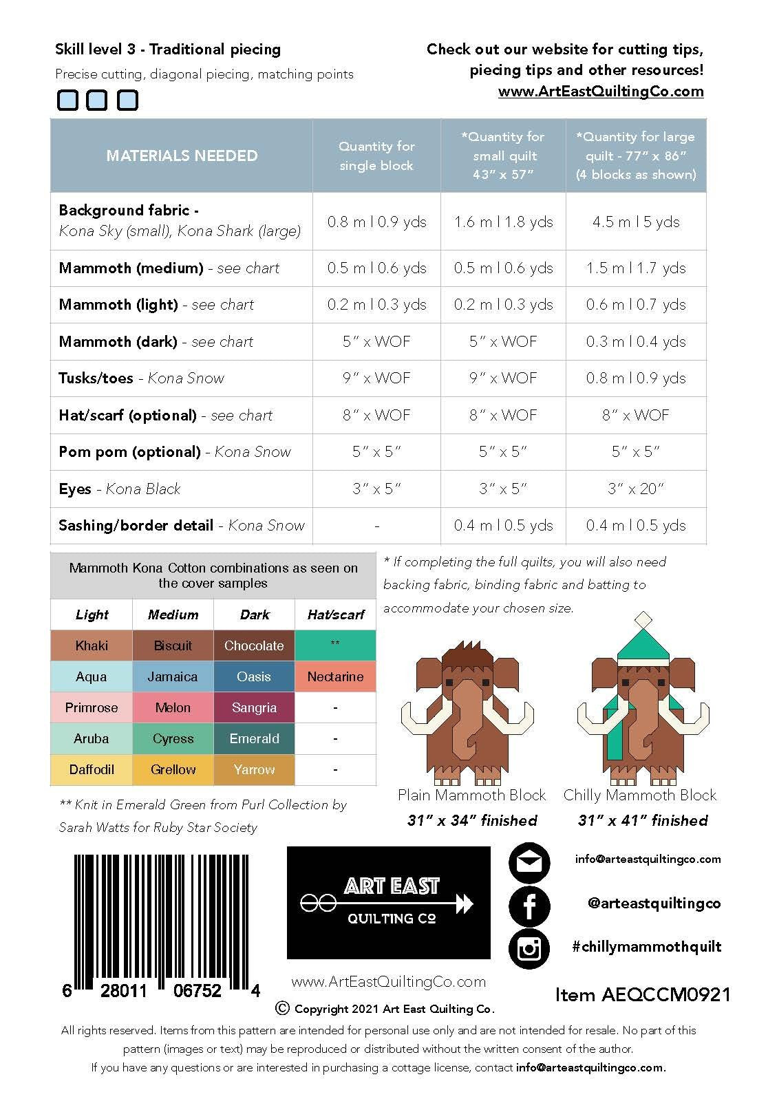 Art East Quilting Co - Chilly Mammoth Quilt Pattern