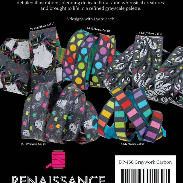 RENAISSANCE RIBBONS - Tula Pink - Graywork, Designer Pack DP-156 Graywork Carbon