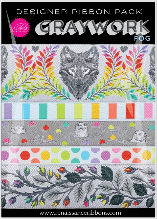 RENAISSANCE RIBBONS - Tula Pink - Graywork, Designer Pack DP-157 Graywork Fog