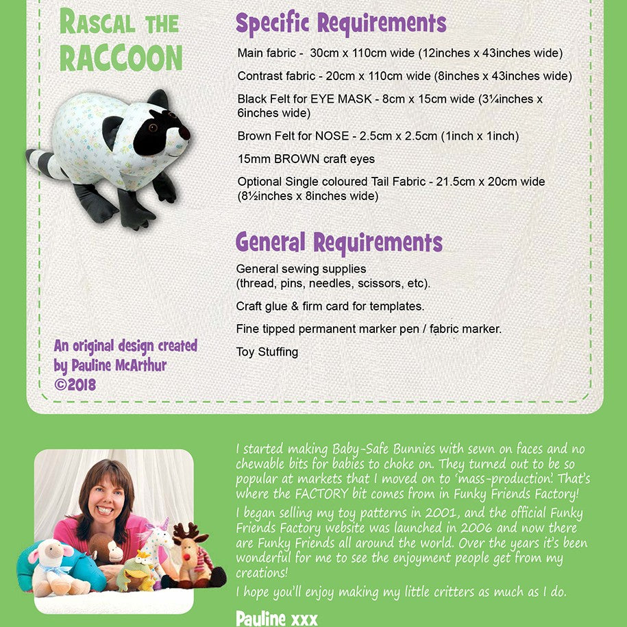 FUNKY FRIENDS FACTORY - Rascal Raccoon Pattern
