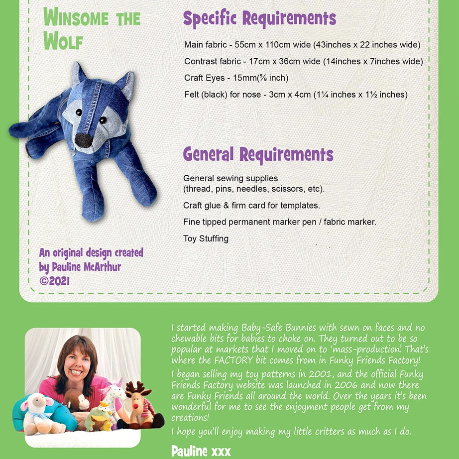 FUNKY FRIENDS FACTORY - Winsome Wolf Sewing Pattern