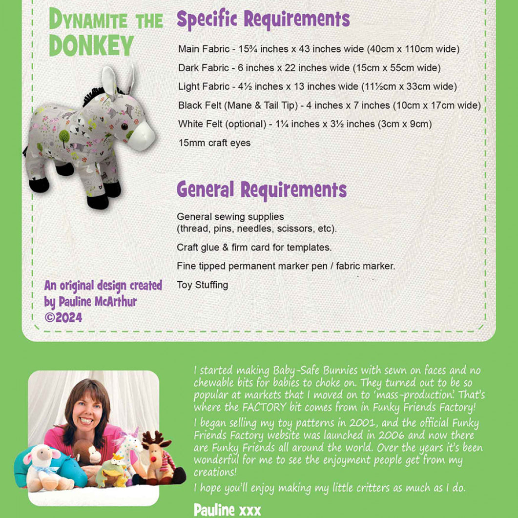 FUNKY FRIENDS FACTORY - Dynamite the Donkey Pattern