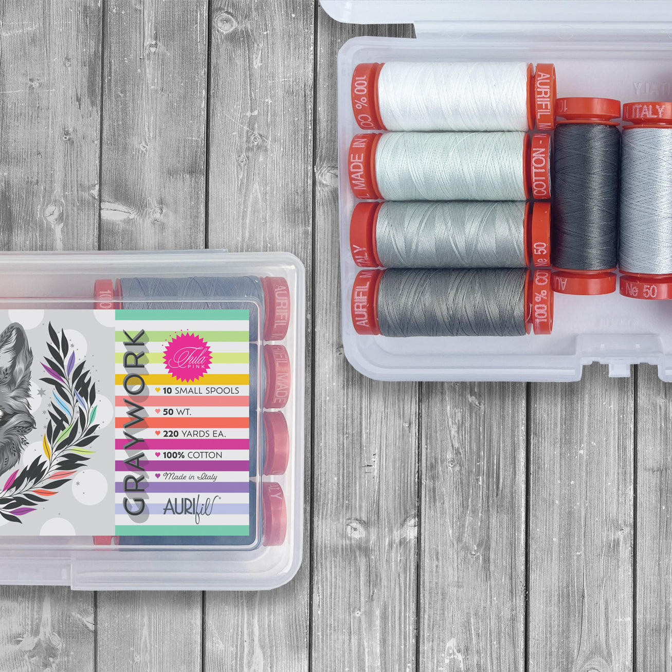 AURIFIL - TULA PINK - Graywork Thread Collection - 10 Small Spools (TP50GW10)
