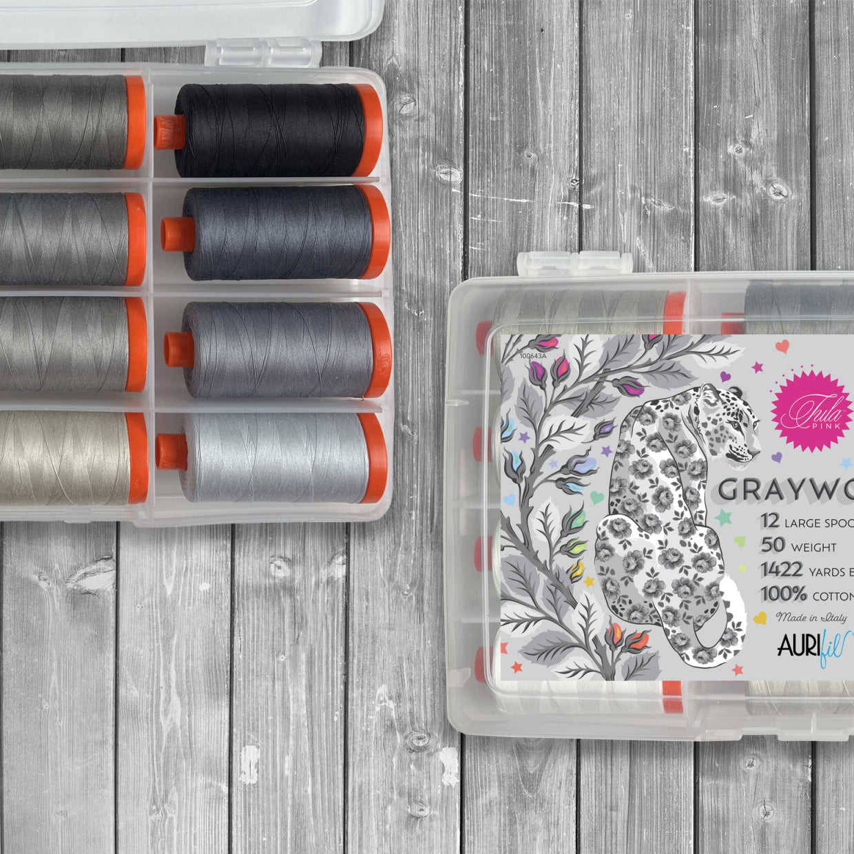 AURIFIL - TULA PINK - Graywork Thread Collection - 12 Large Spools (TP50GW12)