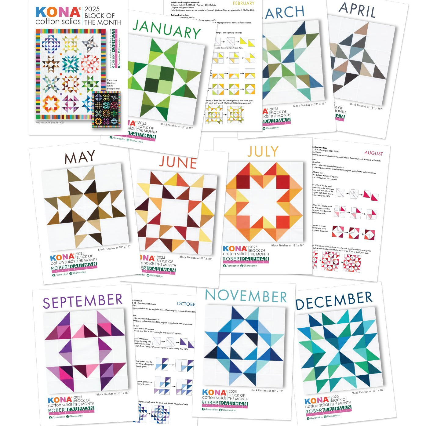 KONA - 2025 Block of the Month Pattern Card Set PCK001-BOM-1