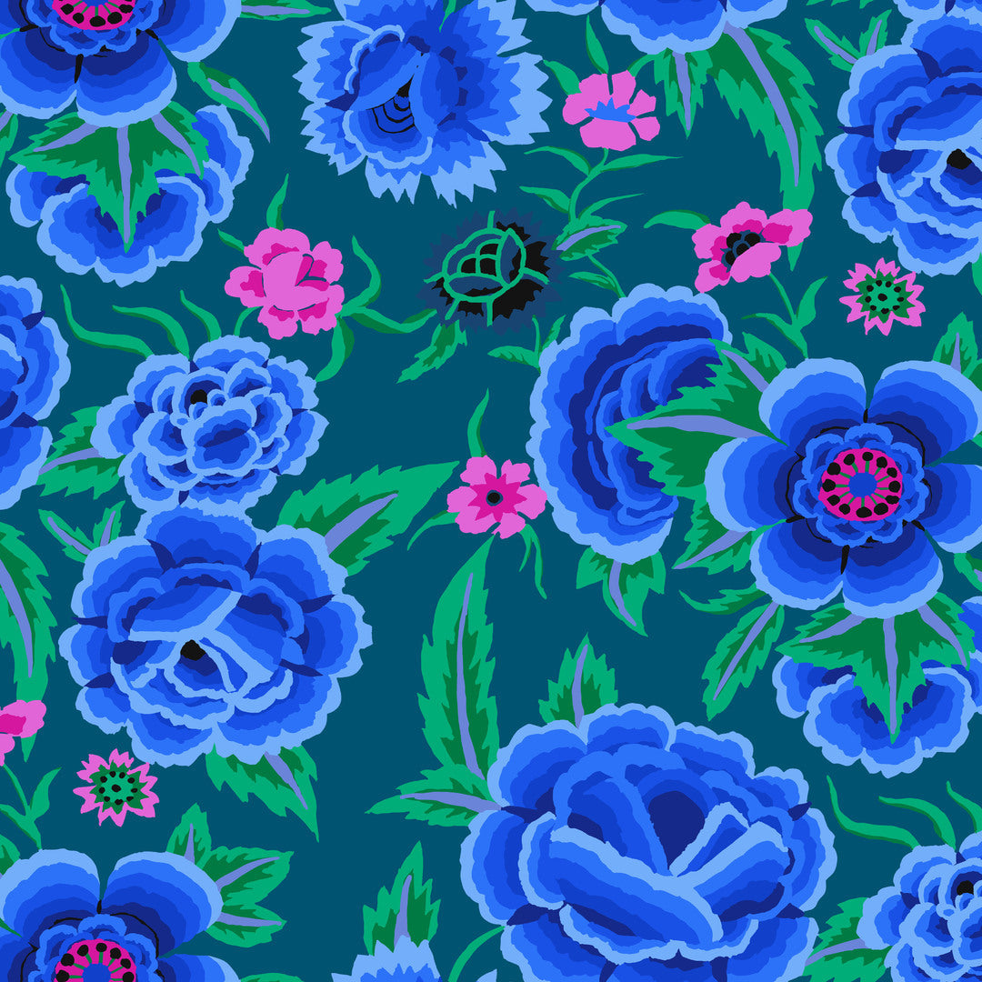 KAFFE FASSETT - KAFFE FASSETT COLLECTIVE - STASH - Embroidered Shawl, Blue PWGP106.BLUE