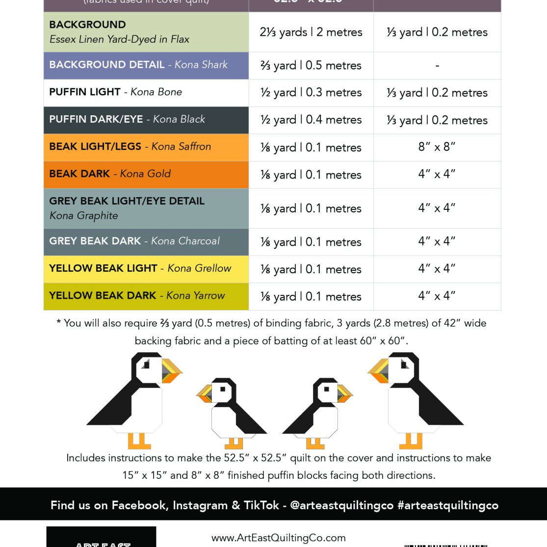 Art East Quilting Co - Puffin Star Pattern AEPS0323