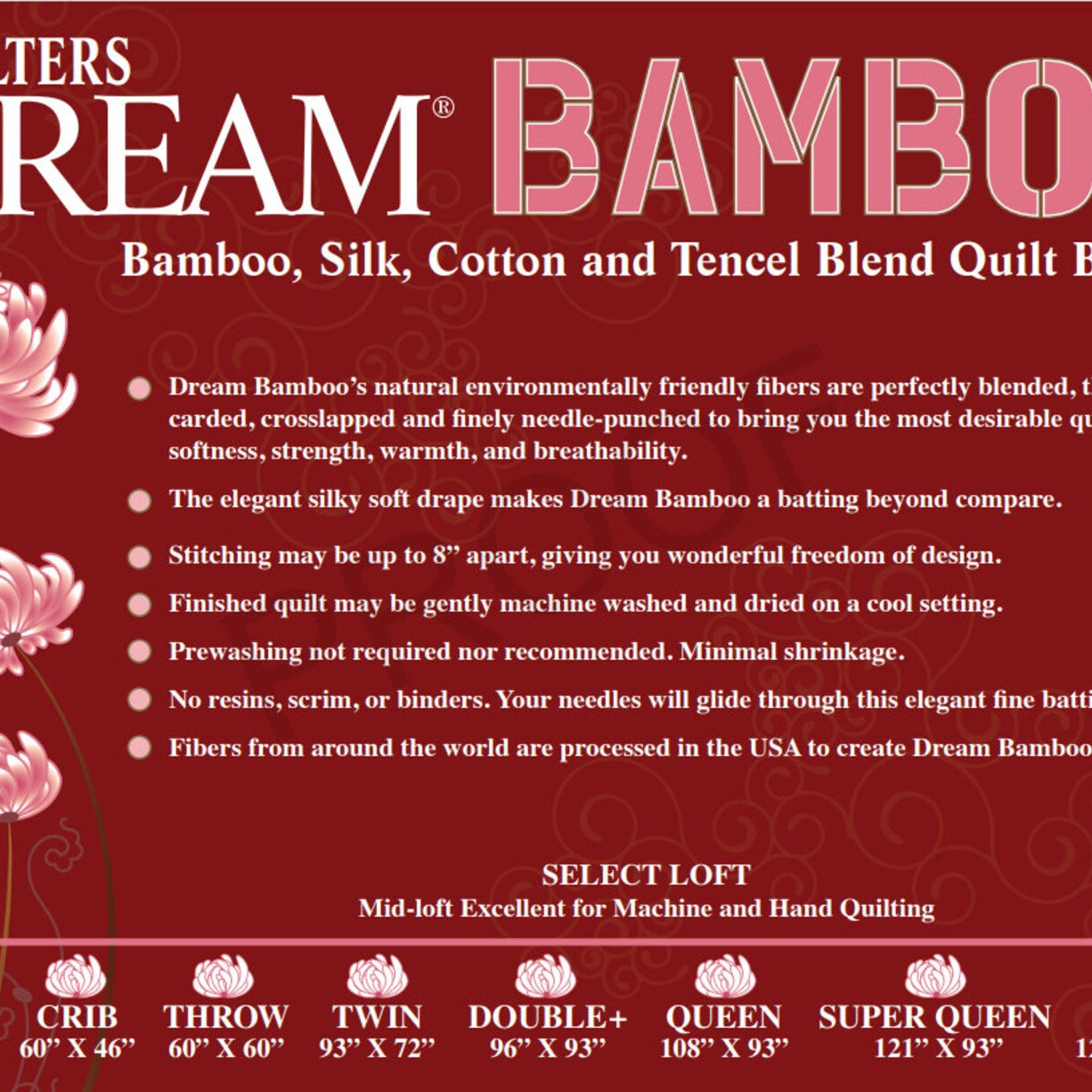QUILTER`S DREAM - Dream Bamboo Batting, Queen 92" x 108"