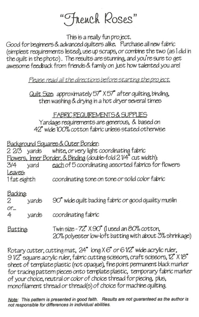 Heather French - French Roses Quilt Pattern