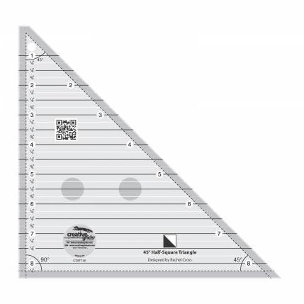CREATIVE GRIDS 45 DEGREE HALF-SQUARE TRIANGLE 8-1/2IN QUILT RULER