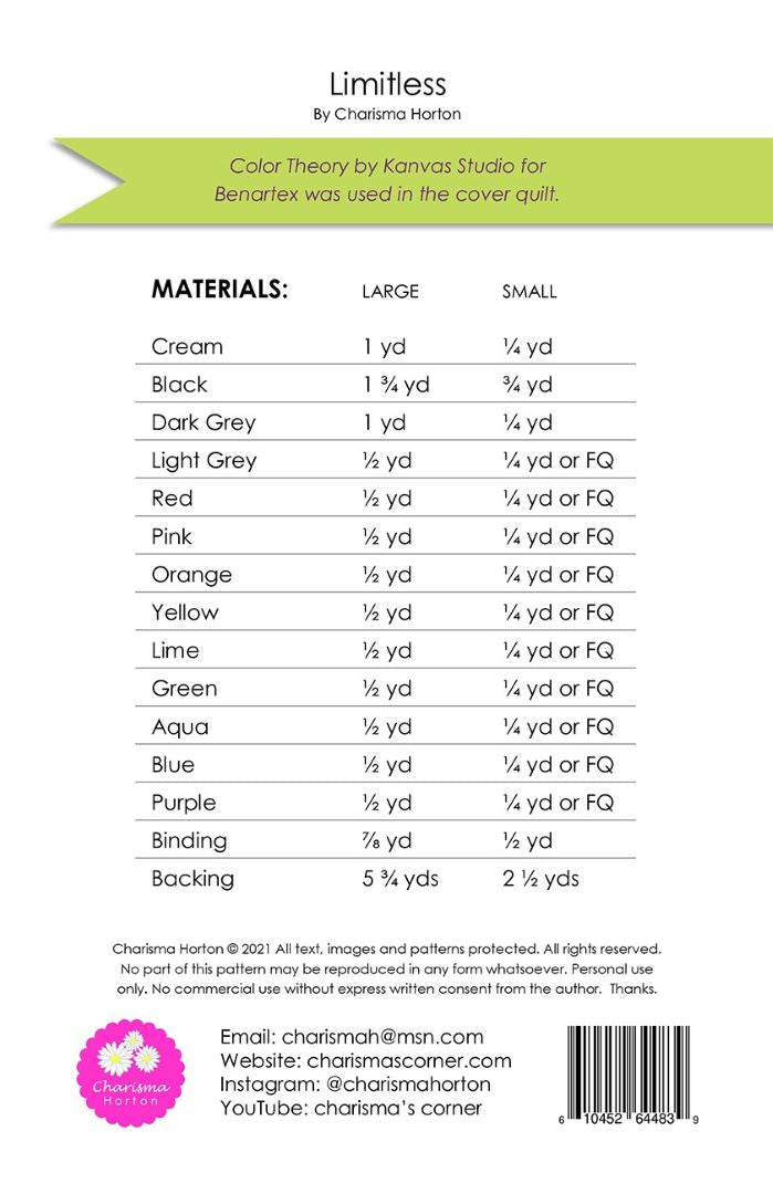 CHARISMA HORTON - LIMITLESS PATTERN - Artistic Quilts with Color