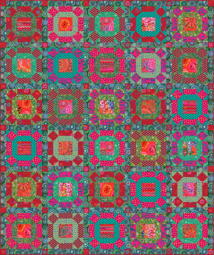 Kaffe Gathering No Moss Quilt Along Pattern and Tote - Artistic Quilts with Color