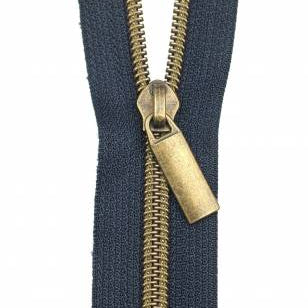 #5 ZIPPERS BY THE YARD NAVY TAPE ANTIQUE TEETH