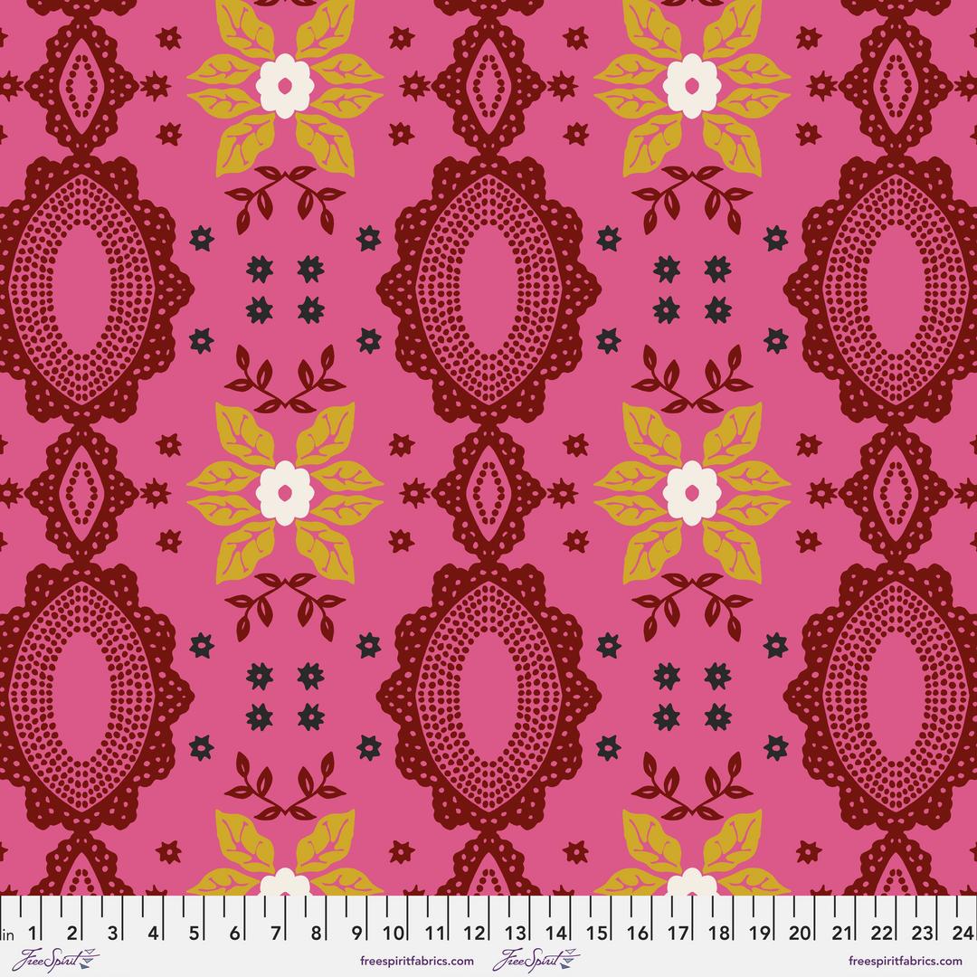 NATHALIE LETE - CONSERVATORY CRAFT - FOLK ART - Flocked , Coral - Artistic Quilts with Color