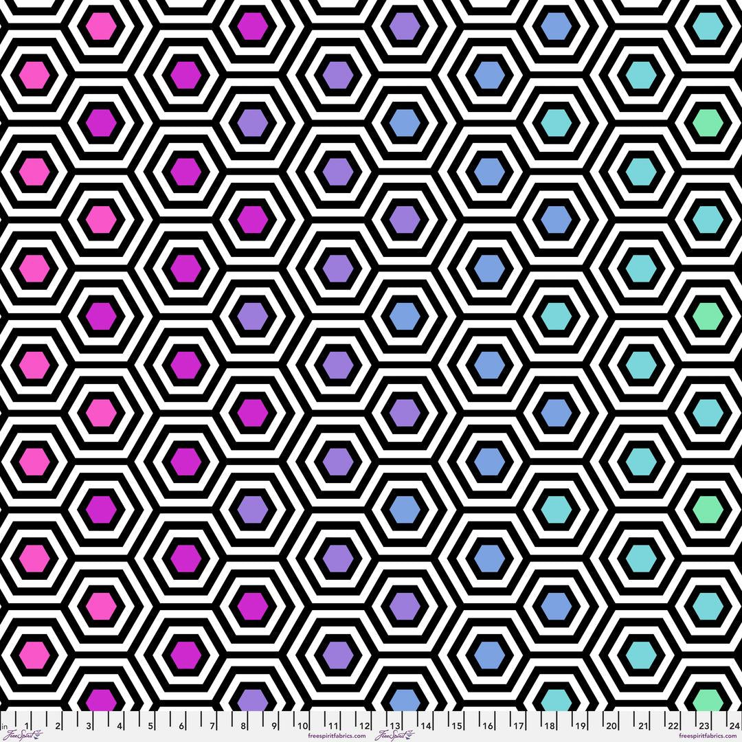 TULA PINK - RE-ORDER 108" SATEEN QUILT BACKS - Rainbow Hexy XL, Ink