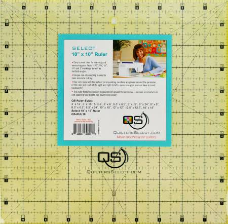 QUILTERS SELECT - Non-Slip Ruler 10" X 10" - Artistic Quilts with Color