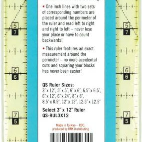QUILTERS SELECT - Non-Slip Ruler 3 in x 12 in - Artistic Quilts with Color