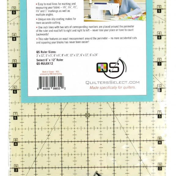 QUILTERS SELECT - Non-Slip Ruler 6 IN X 12 IN - Artistic Quilts with Color