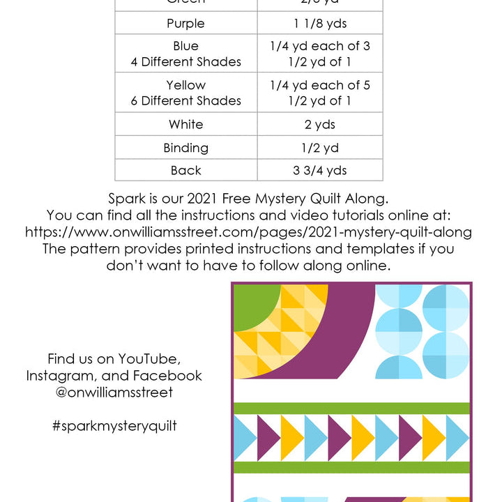 ON WILLIAM'S STREET - SPARK MYSTERY QUILT PATTERN - Artistic Quilts with Color