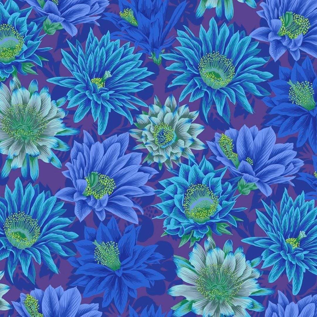 Artistic Quilts with Color Fabric Philip Jacobs for the Kaffe Fassett Collective Cactus Flower - Blue SKU# PWPJ096.BLUE SHIPPING JUNE 2021