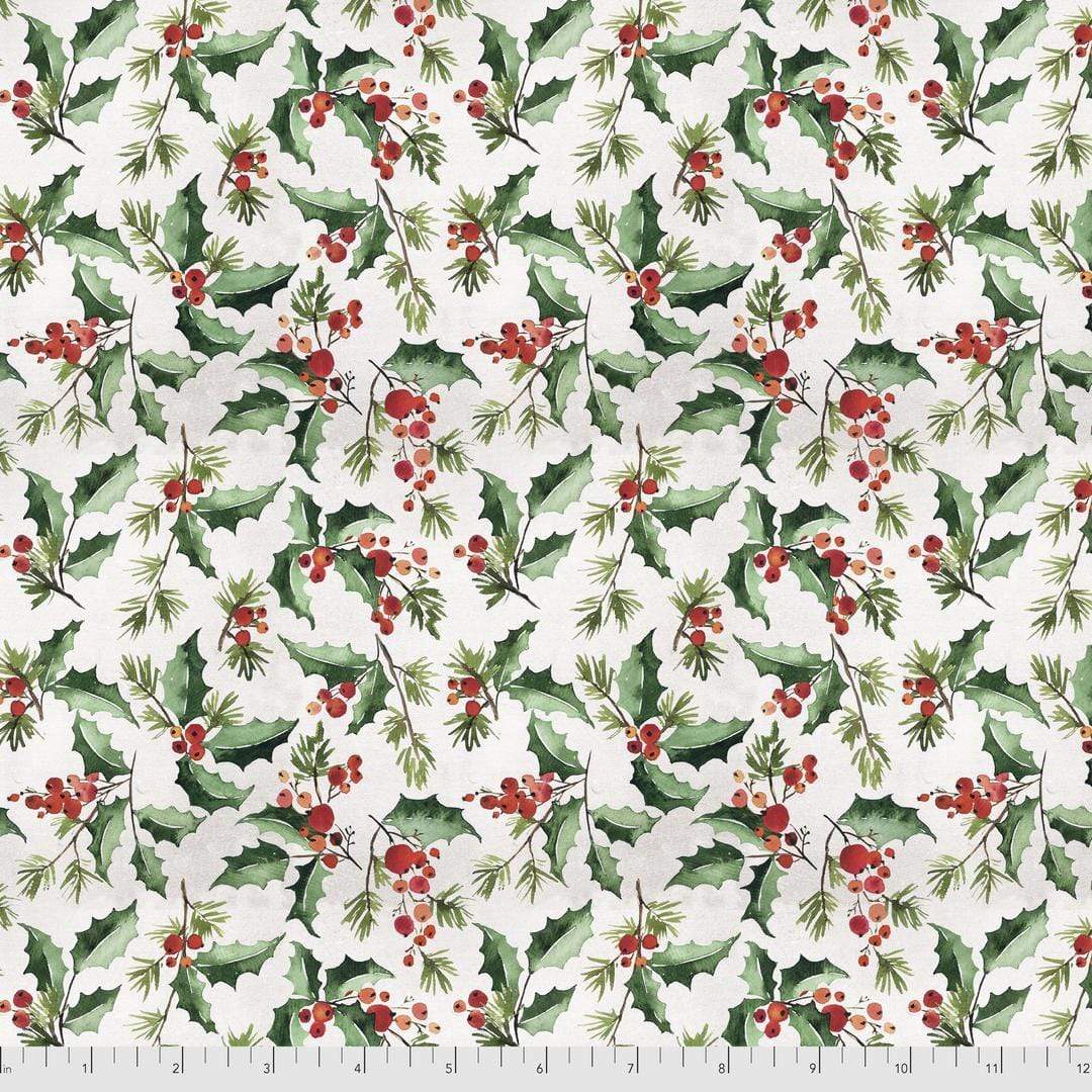 Artistic Quilts with Color Fabric Tim Holtz  Eclectic Elements Christmastime - JOLLY HOLLY SKU# PWTH166.WHITE SHIPPING JUNE 2021