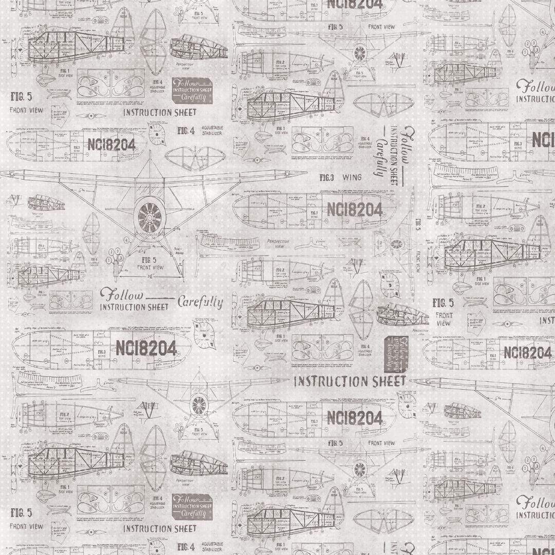 Artistic Quilts with Color Fabric Tim Holtz Eclectic Elements MONOCHROME Model Airplanes - Parchment SKU# PWTH174.PARCHMENT SHIPPING AUGUST 2021