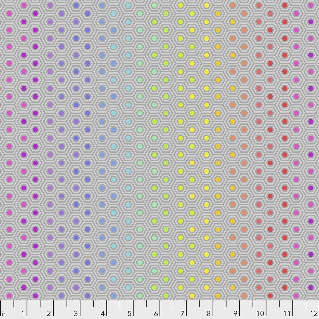 Artistic Quilts with Color Fabric Tula Pink True Colors - Hexy Rainbow - DOVE SKU #PWTP151.DOVE