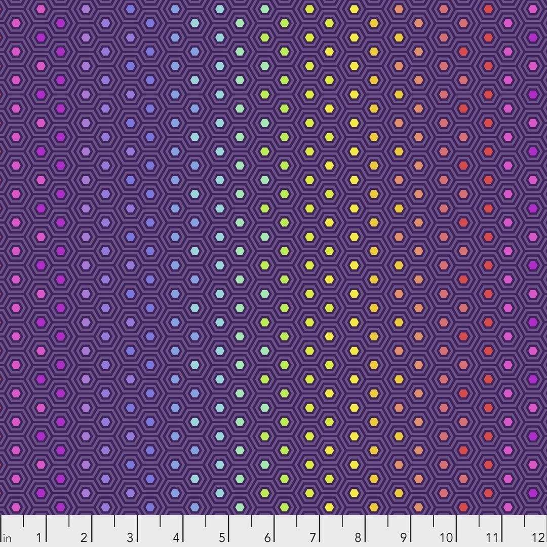 Artistic Quilts with Color Fabric Tula Pink True Colors - Hexy Rainbow - STARLING SKU #PWTP151.STARLING