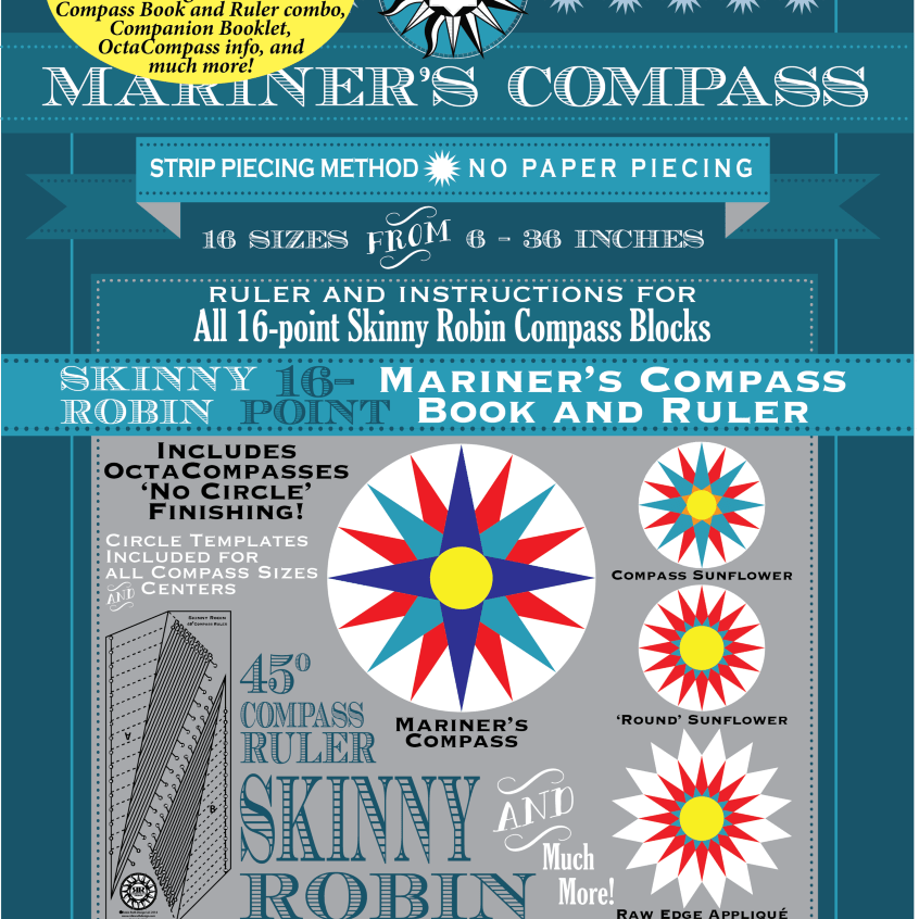 Artistic Quilts with Color SKINNY ROBIN 16-POINT MARINER'S COMPASS BOOK AND RULER COMBO