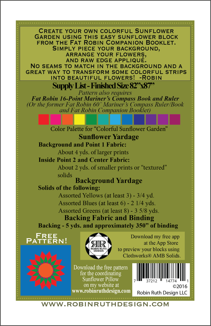 Artistic Quilts with Color template ROBIN RUTH - COLORFUL SUNFLOWER GARDEN PATTERN