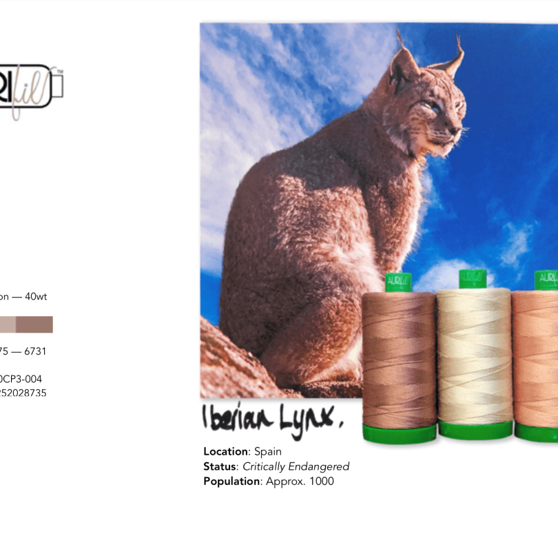 Artistic Quilts with Color Thread Aurifil Thread Color Builder 2021: April Iberian Lynx