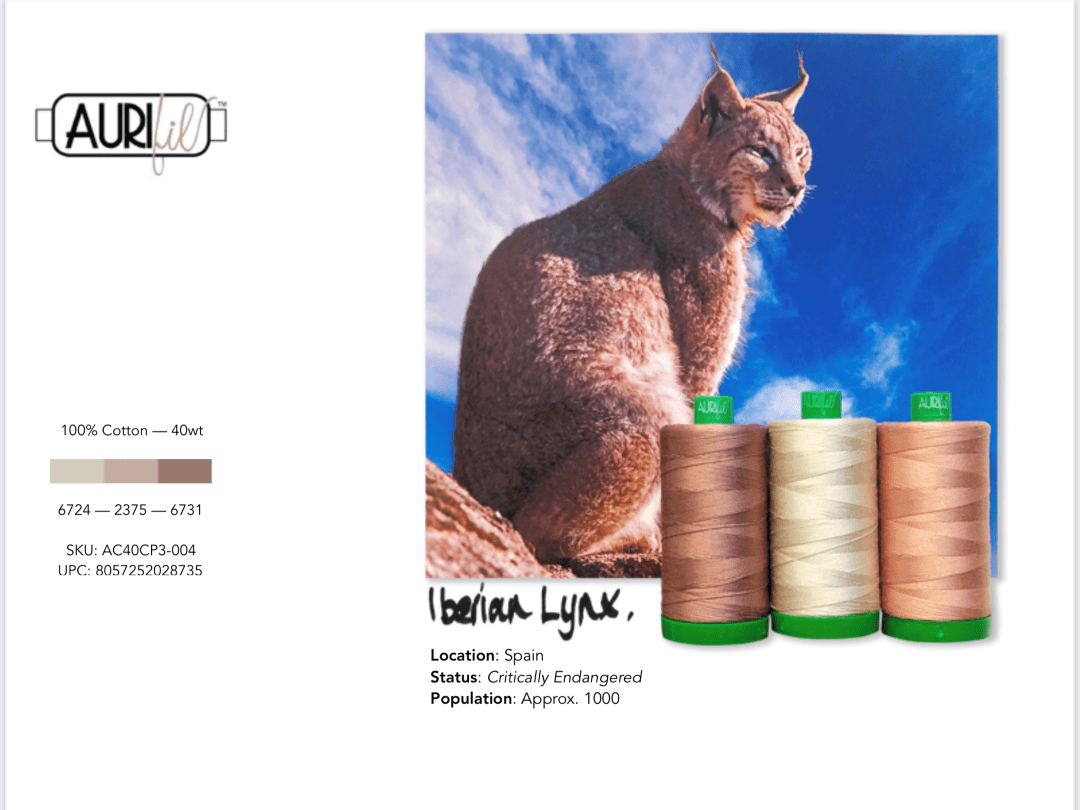 Artistic Quilts with Color Thread Aurifil Thread Color Builder 2021: April Iberian Lynx