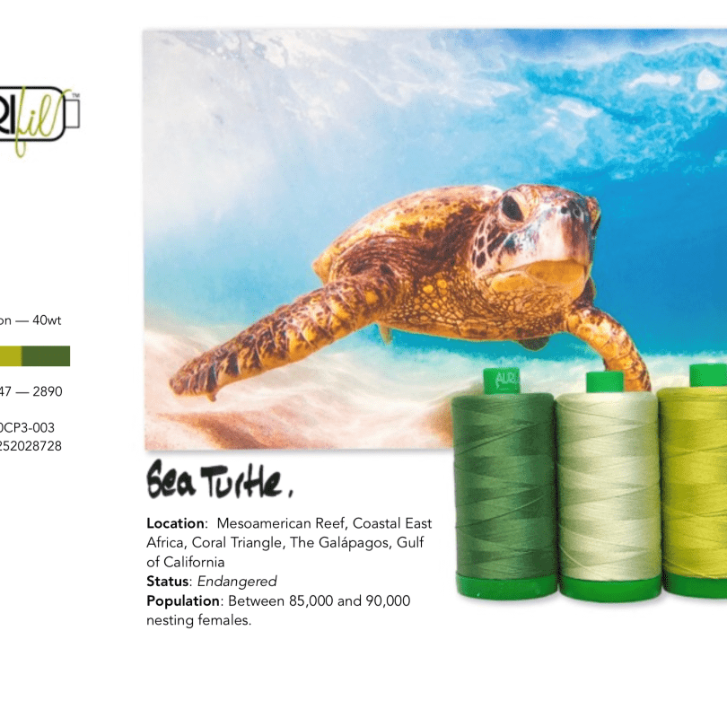 Artistic Quilts with Color Thread Aurifil Thread Color Builder 2021: March Sea Turtle