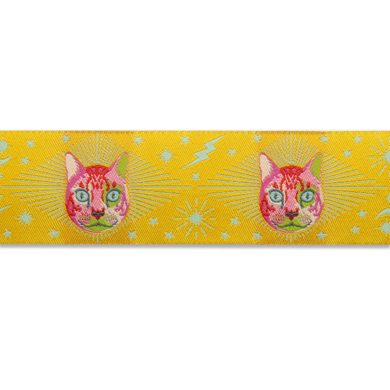 RENAISSANCE RIBBONS - TULA PINK CURIOSER AND CURIOSER - CHESHIRE CAT ON YELLOW - Artistic Quilts with Color