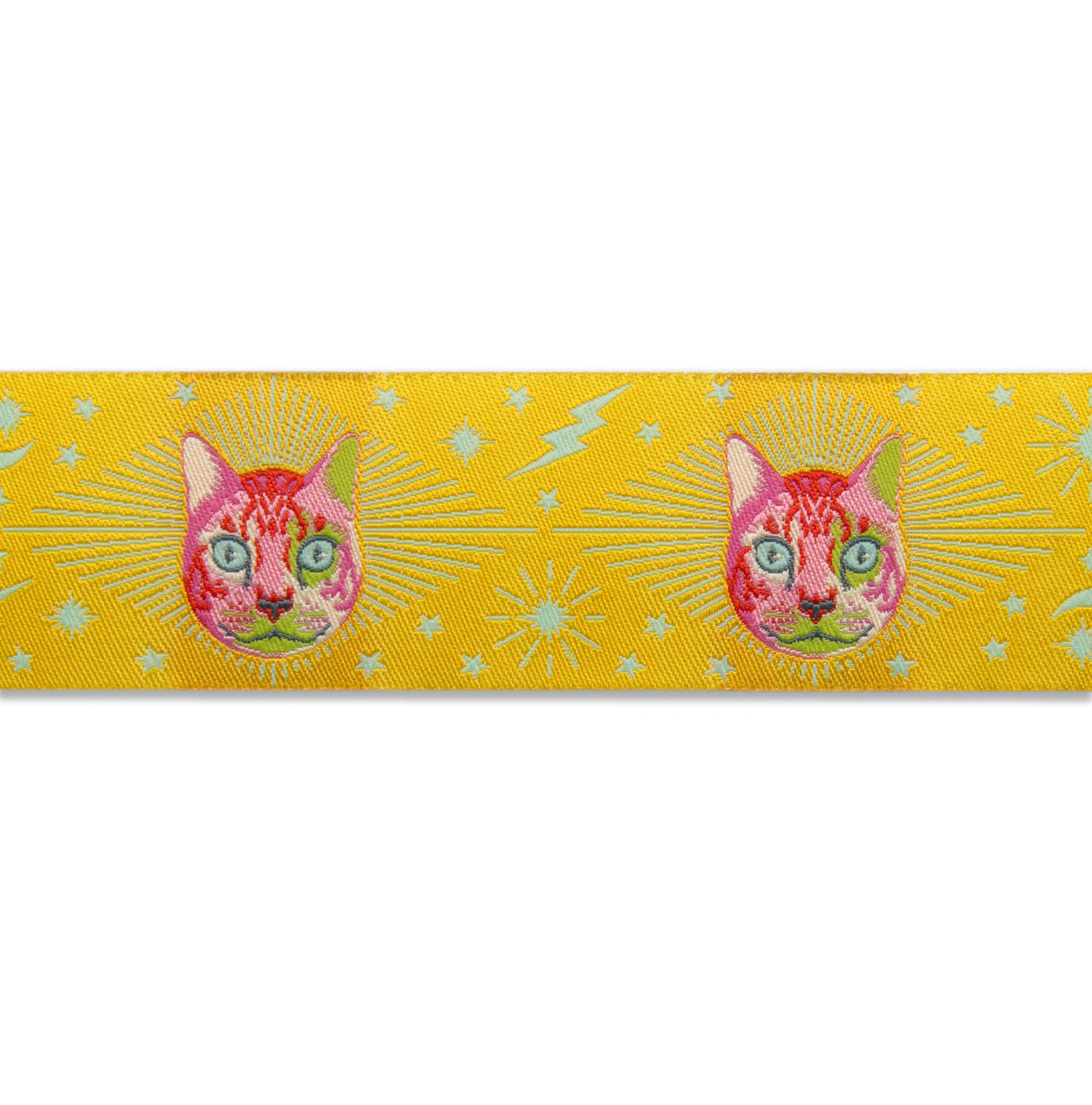 RENAISSANCE RIBBONS - TULA PINK CURIOSER AND CURIOSER - CHESHIRE CAT ON YELLOW - Artistic Quilts with Color
