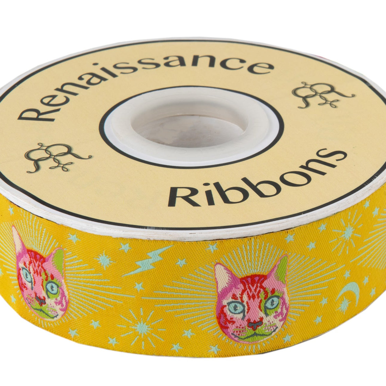 RENAISSANCE RIBBONS - TULA PINK CURIOSER AND CURIOSER - CHESHIRE CAT ON YELLOW - Artistic Quilts with Color