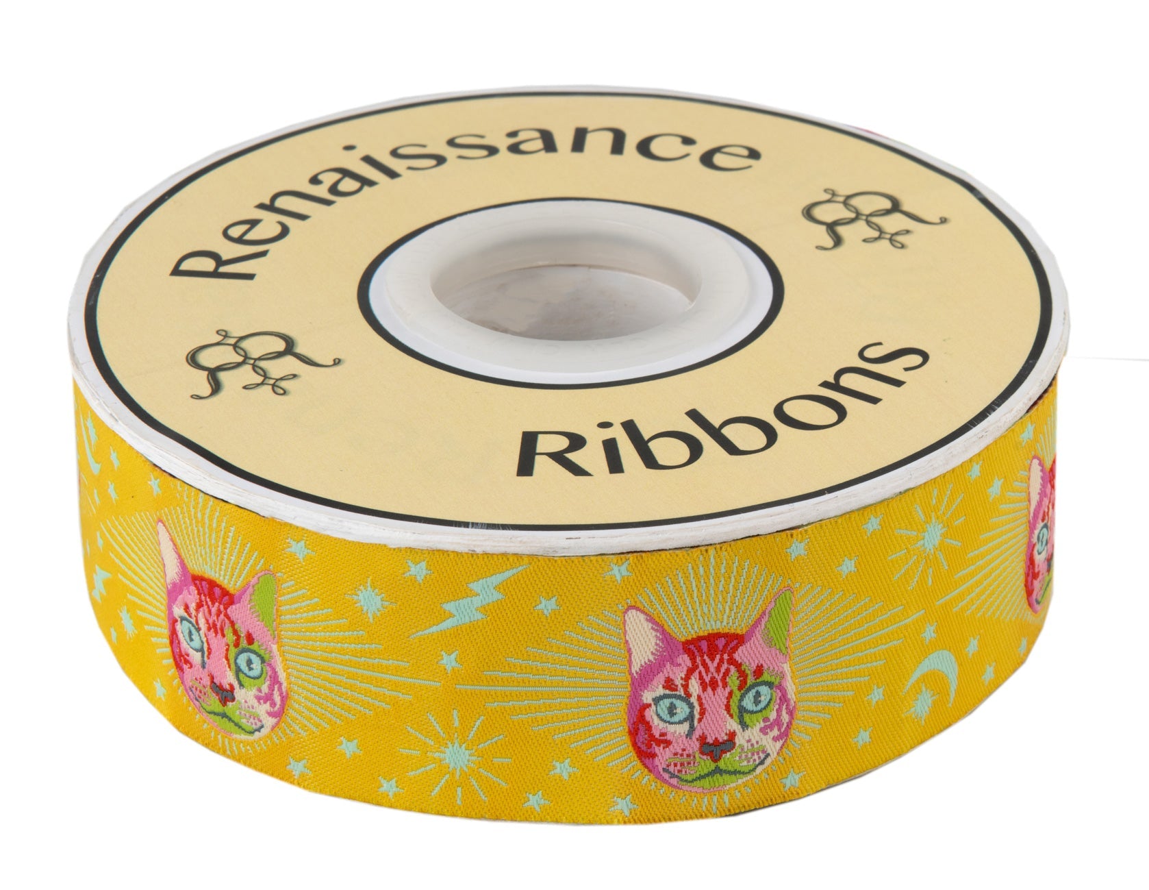 RENAISSANCE RIBBONS - TULA PINK CURIOSER AND CURIOSER - CHESHIRE CAT ON YELLOW - Artistic Quilts with Color