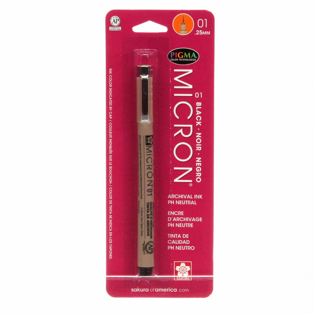 Pigma Micron Pen Black .25mm Size 01 Carded