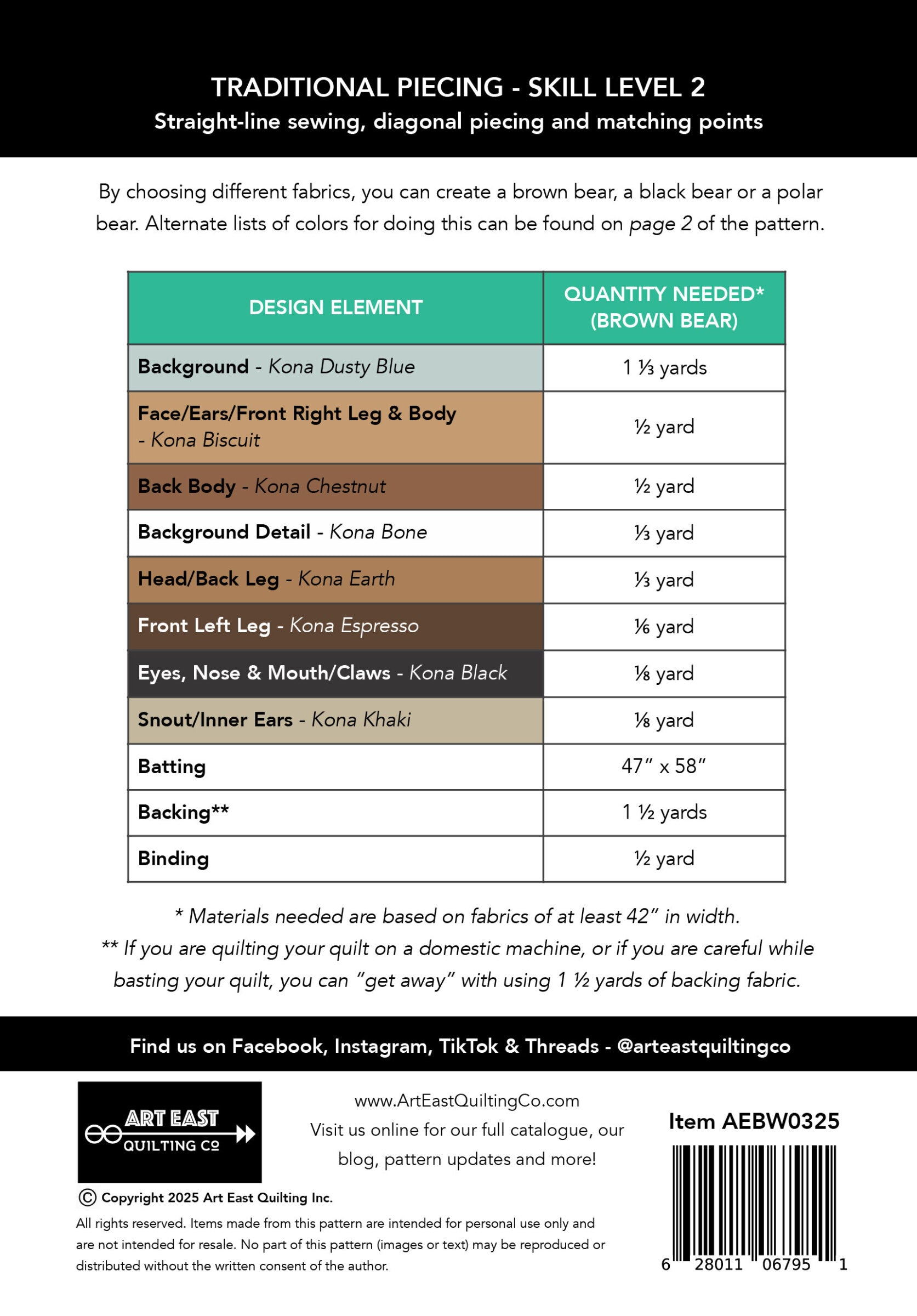 Art East Quilting Co - Bear-Wildered Pattern AEBW0325