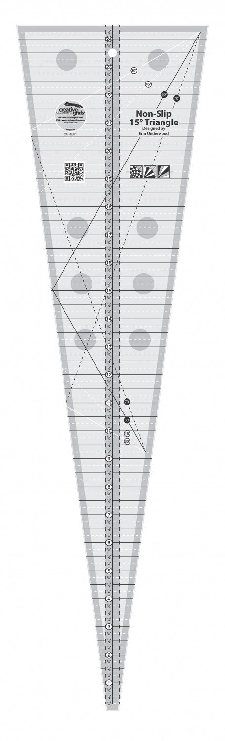 Creative Grids 15 Degree Triangle Quilt Ruler - 7in x 24.5in CGREU1