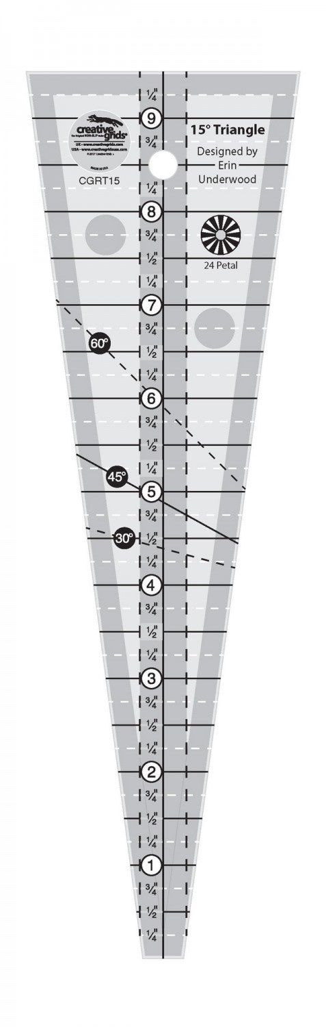 Creative Grids 15 Degree Triangle Ruler - 3in x 9.5in CGRT15