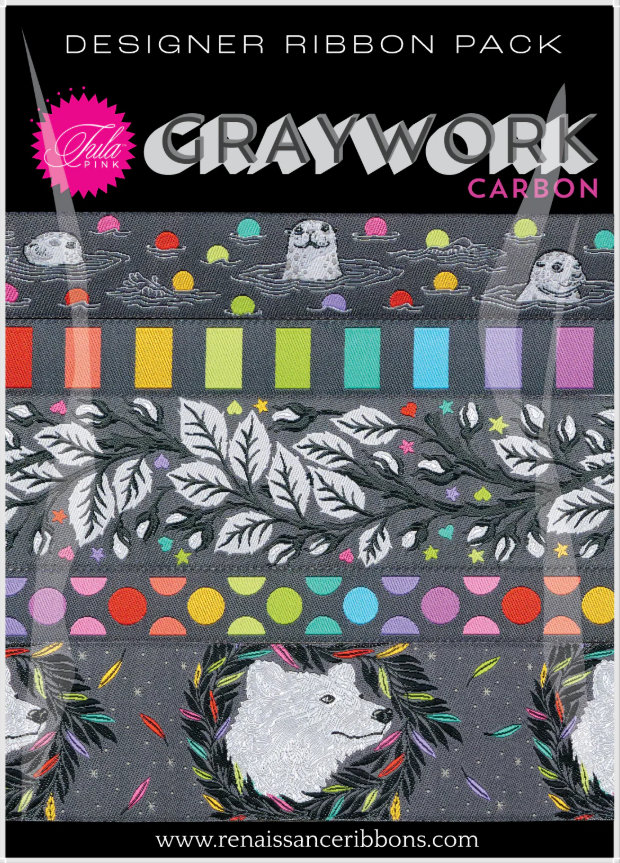 RENAISSANCE RIBBONS - Tula Pink - Graywork, Designer Pack DP-156 Graywork Carbon