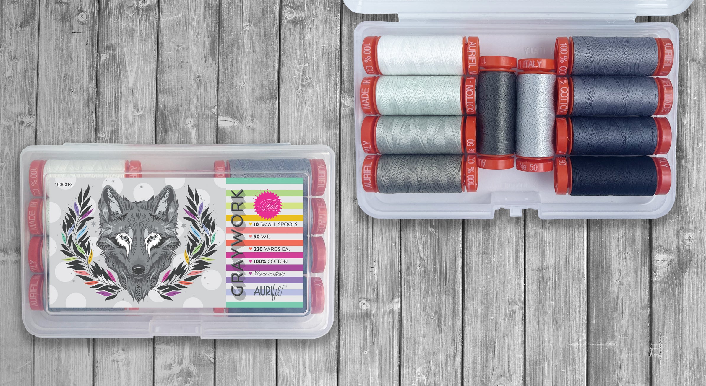 AURIFIL - TULA PINK - Graywork Thread Collection - 10 Small Spools (TP50GW10)