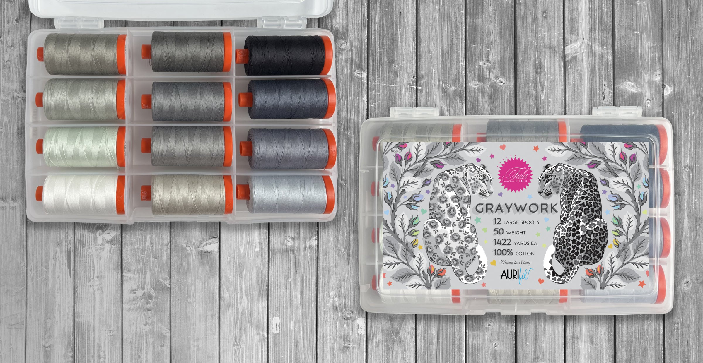 AURIFIL - TULA PINK - Graywork Thread Collection - 12 Large Spools (TP50GW12)