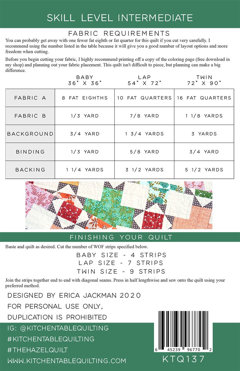 KITCHEN TABLE QUILTING - The Hazel Quilt Pattern KTQ137