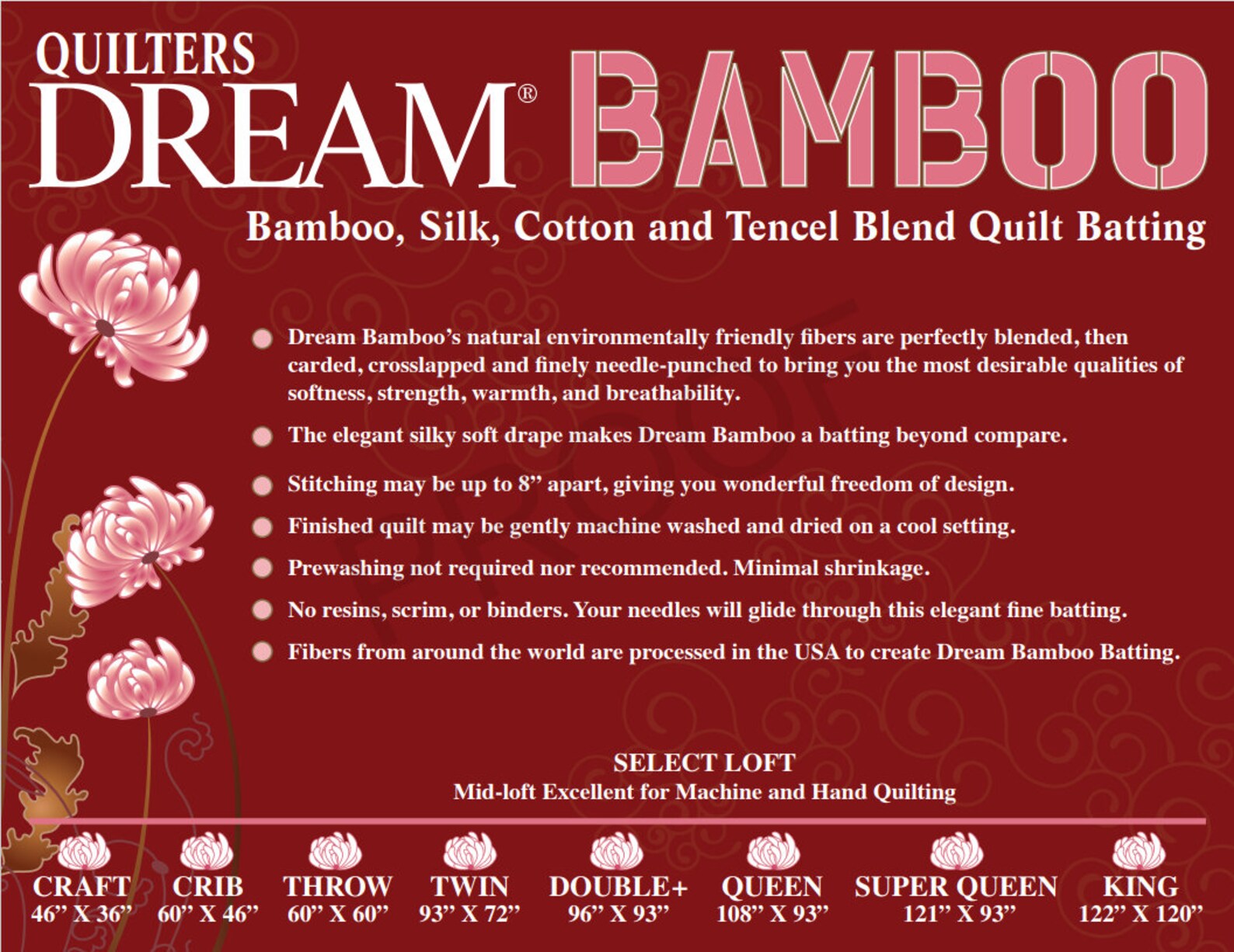 QUILTER`S DREAM - Dream Bamboo Batting, Queen 92" x 108"