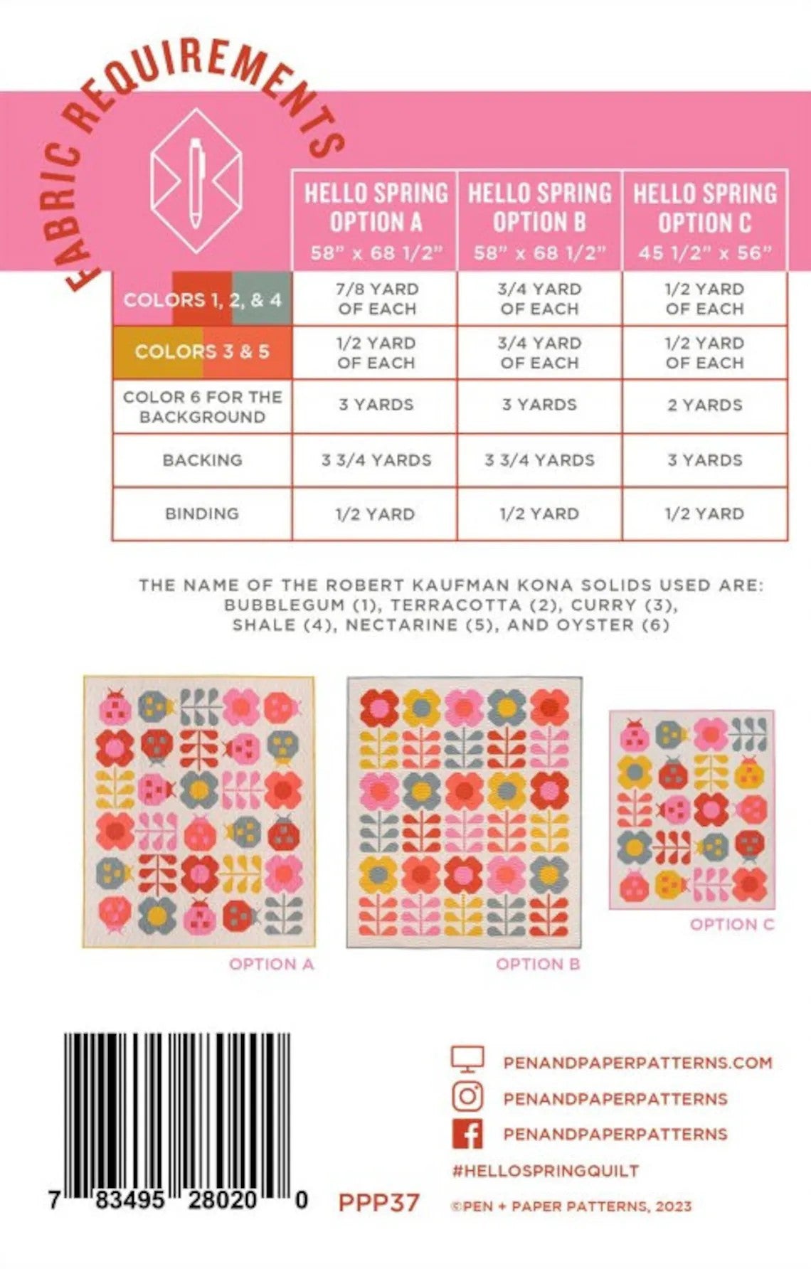 Spring Quilt Pattern Paper PEN & PAPER PATTERNS - Hello Spring Quilt Pattern – Artistic Quilts ...